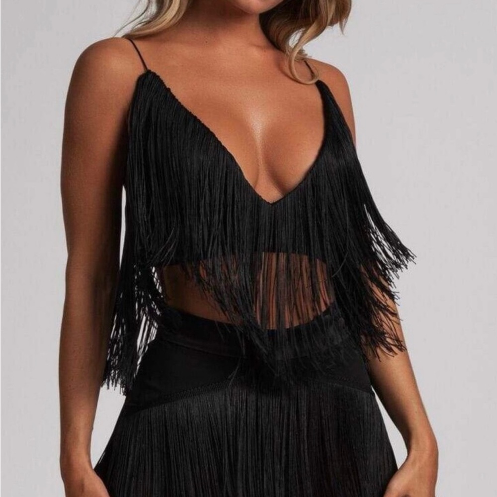 Meshki Black Fringe Crop Top